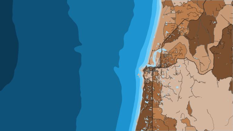 Illustration of Bandon, Coquille River bar, nearshore reefs.