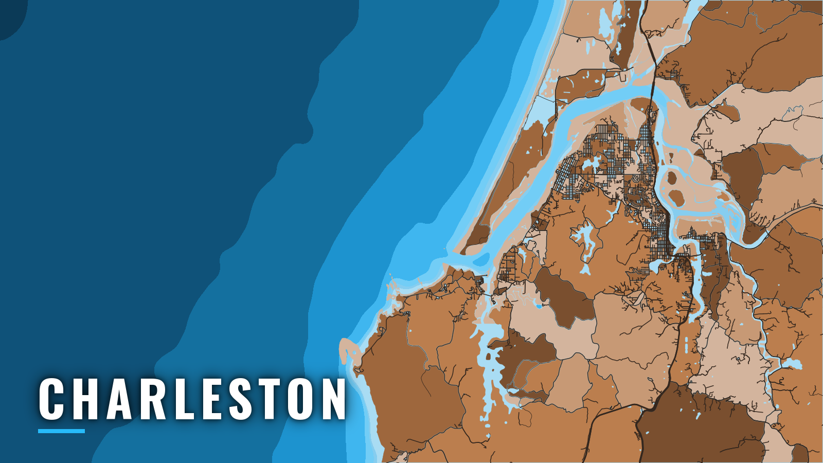 Stylized map of Charleston, Oregon, labelled with the port name (not for navigation)