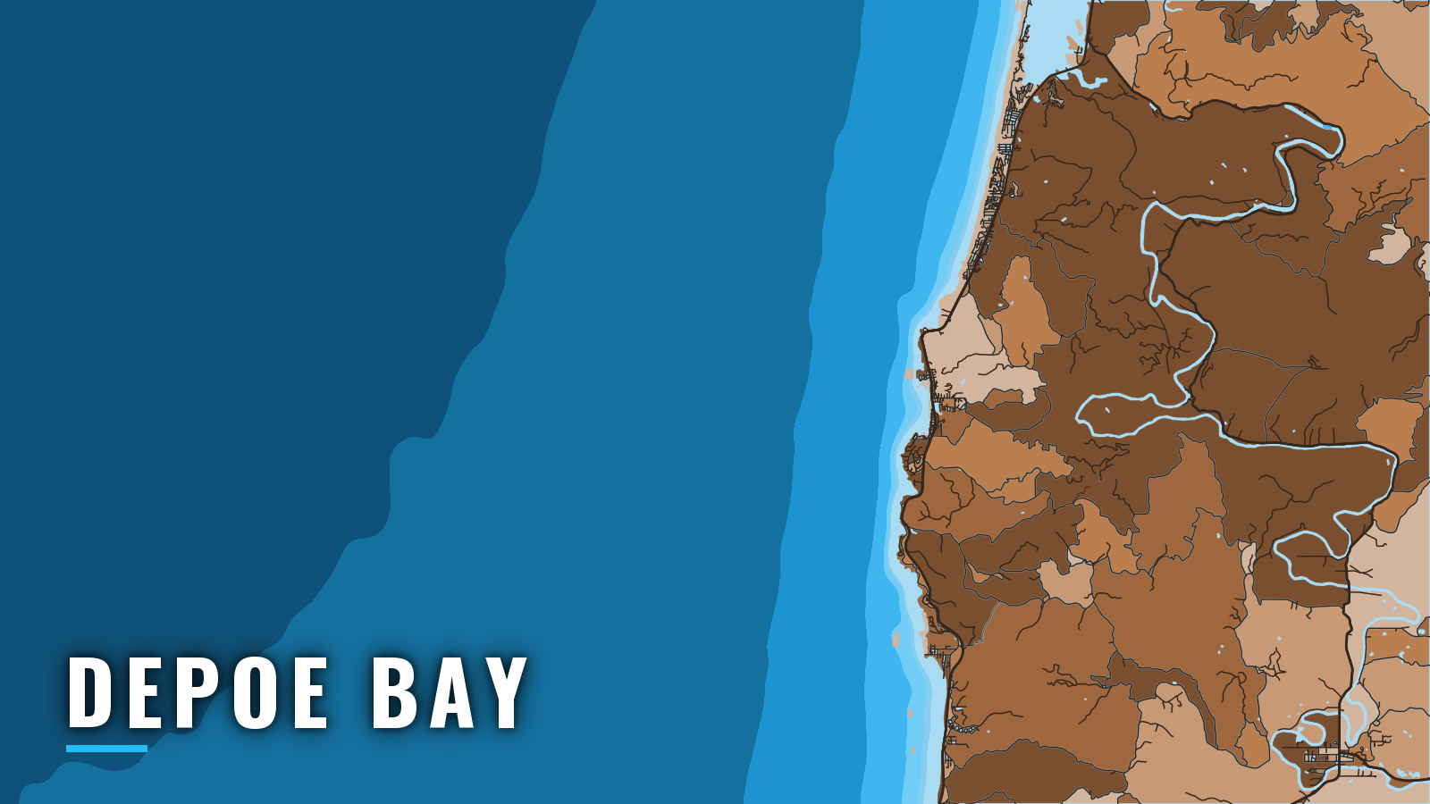 Stylized map of Depoe Bay, Oregon, labelled with the port name (not for navigation)