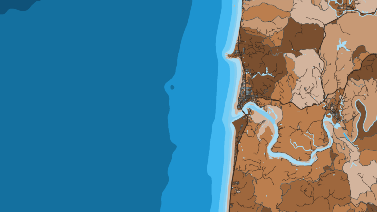 Illustration of Newport, Yaquina Bay, the largest charter and tuna fleet, closest port to Stonewall Bank and the offshore halibut grounds.
