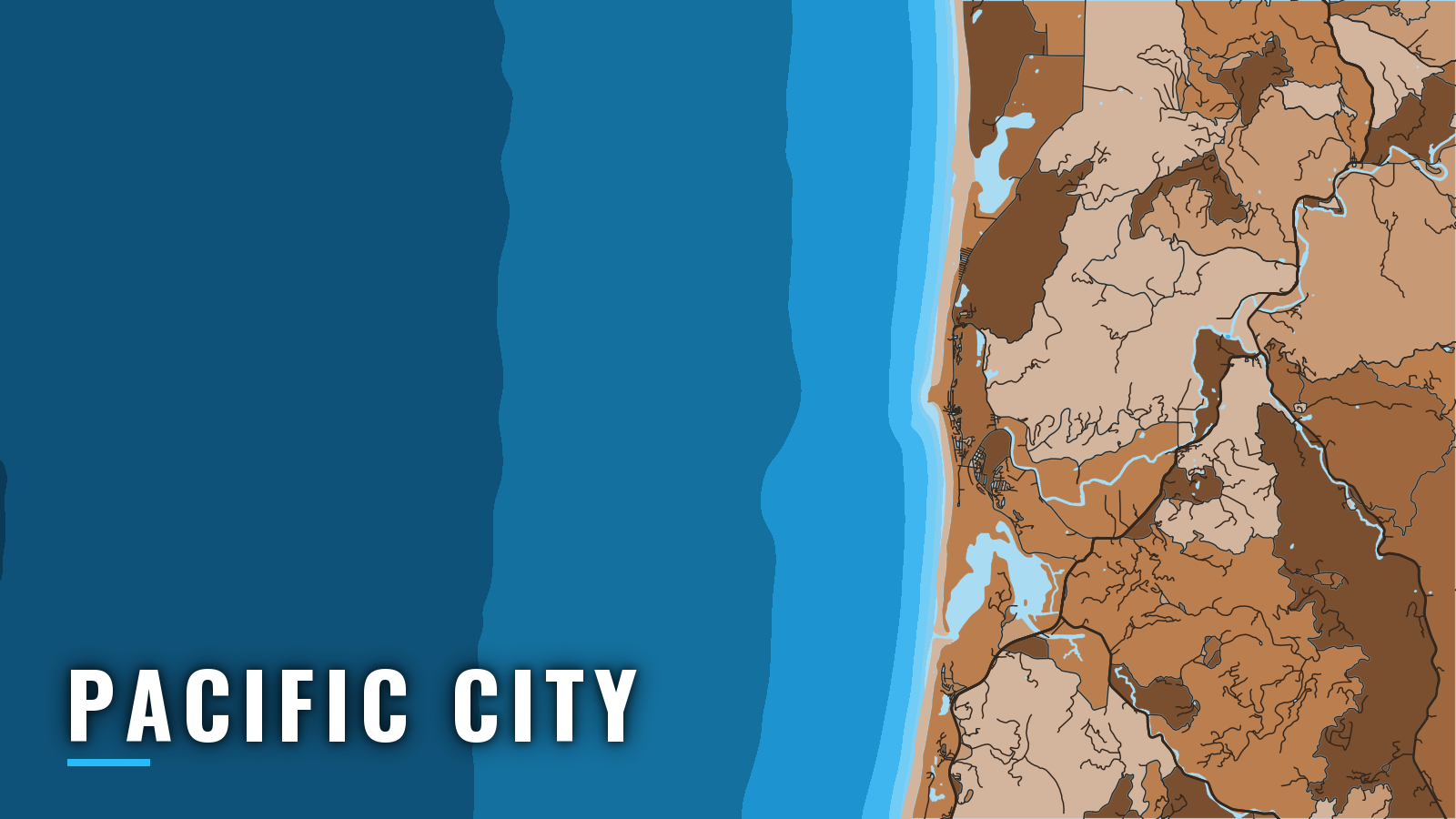 Stylized map of Pacific City, Oregon, labelled with the port name (not for navigation)