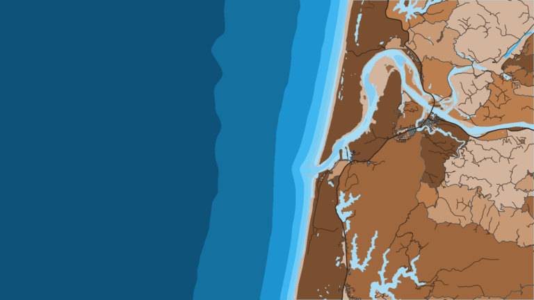 Illustration of Winchester Bay, Umpqua River bar, salmon and bottomfish.