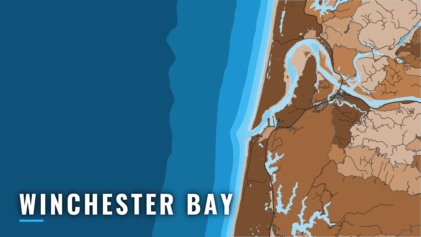 Stylized map of Winchester Bay, Oregon, labelled with the port name (not for navigation)