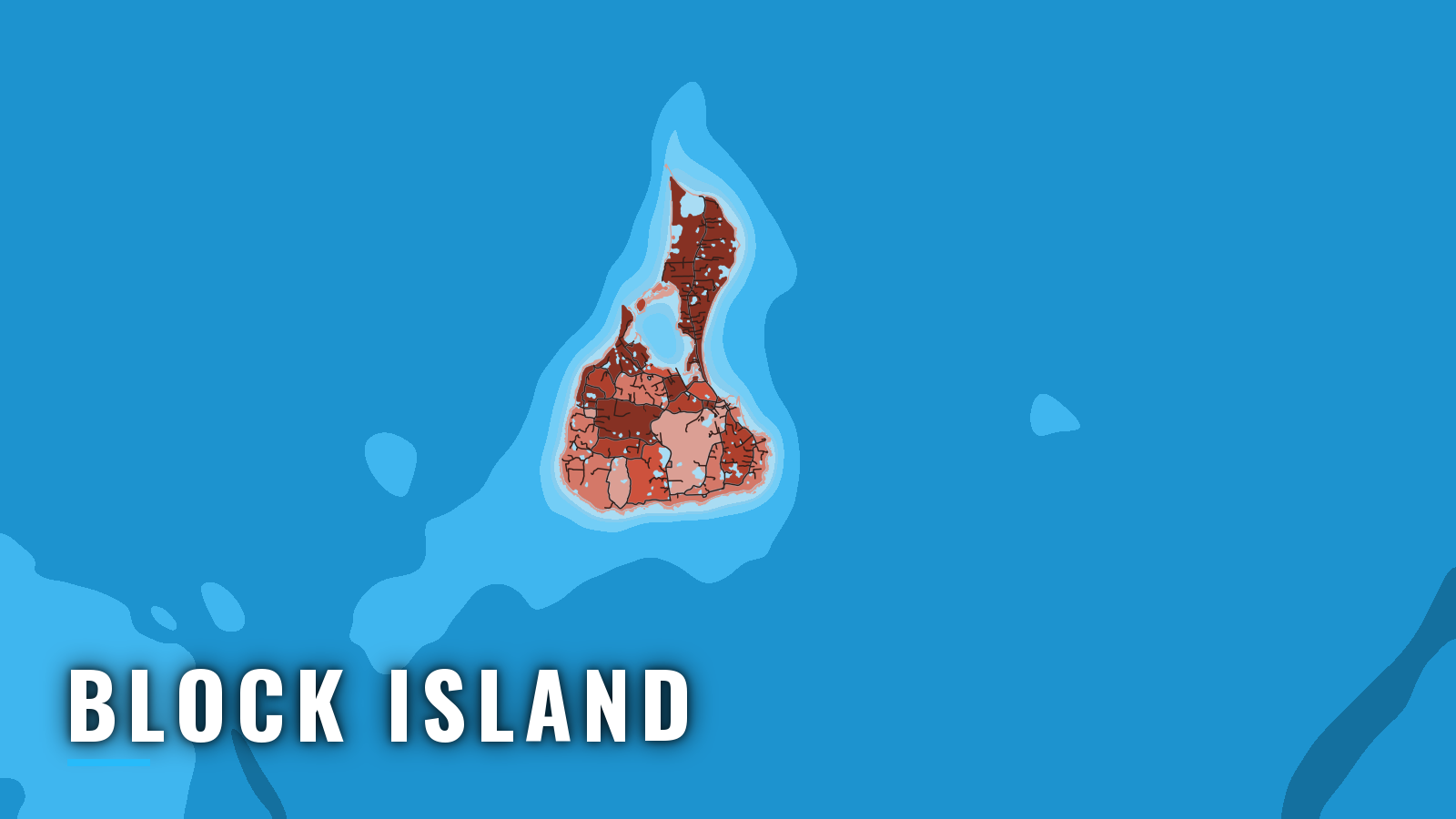 Stylized map of Block Island, Rhode Island, labelled with the port name (not for navigation)