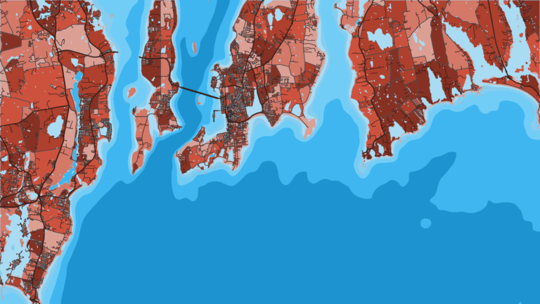 Illustration of Newport, striped bass water at the bay mouth, offshore charters, and host port of the Rhode Island Offshore Invitational.