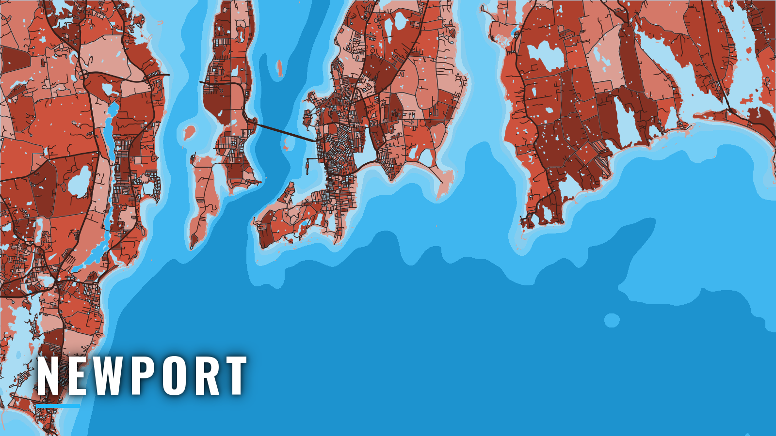 Stylized map of Newport, Rhode Island, labelled with the port name (not for navigation)