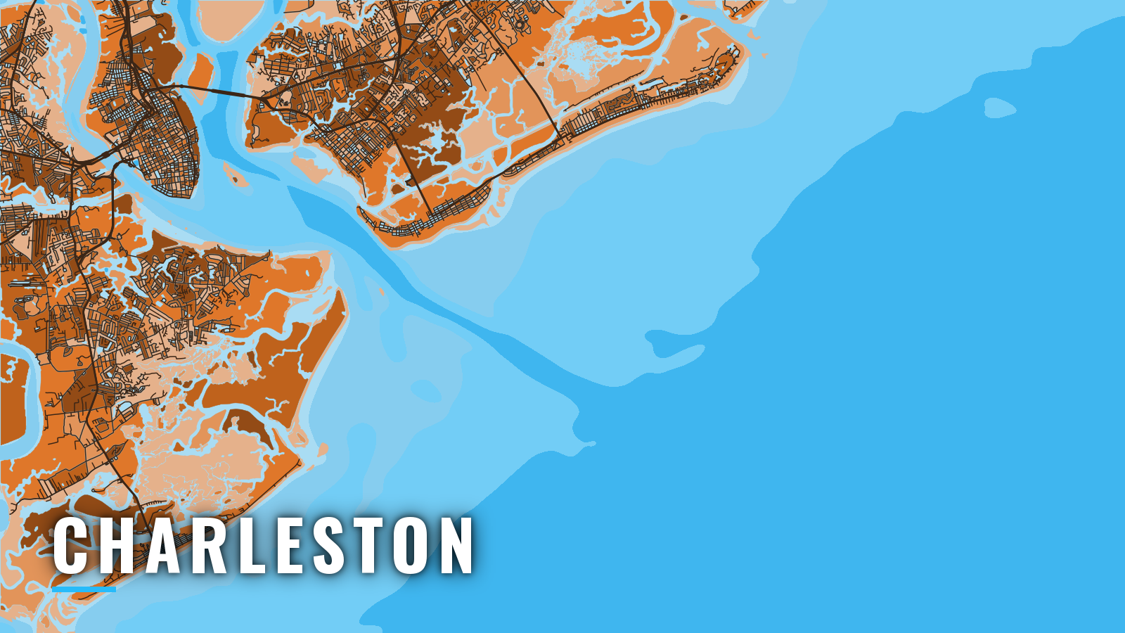 Stylized map of Charleston, South Carolina, labelled with the port name (not for navigation)