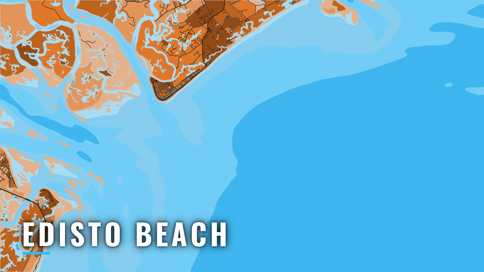 Stylized map of Edisto Beach, South Carolina, labelled with the port name (not for navigation)
