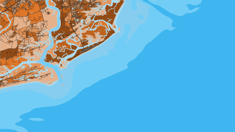 Illustration of Folly Beach, just south of the harbor, with access to nearshore reefs and the Charleston grounds.