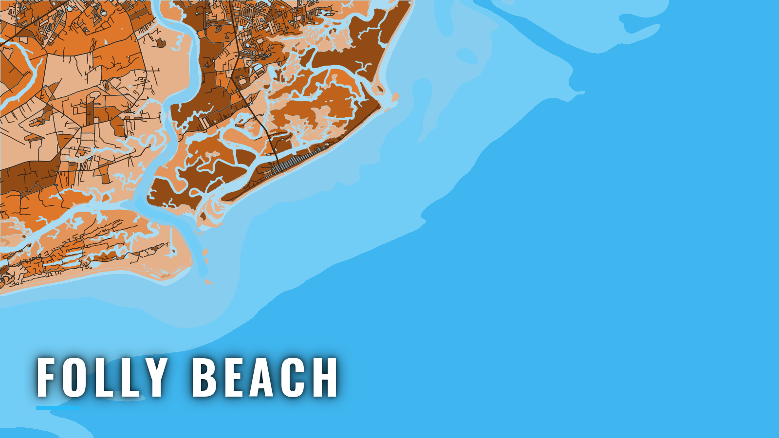 Stylized map of Folly Beach, South Carolina, labelled with the port name (not for navigation)