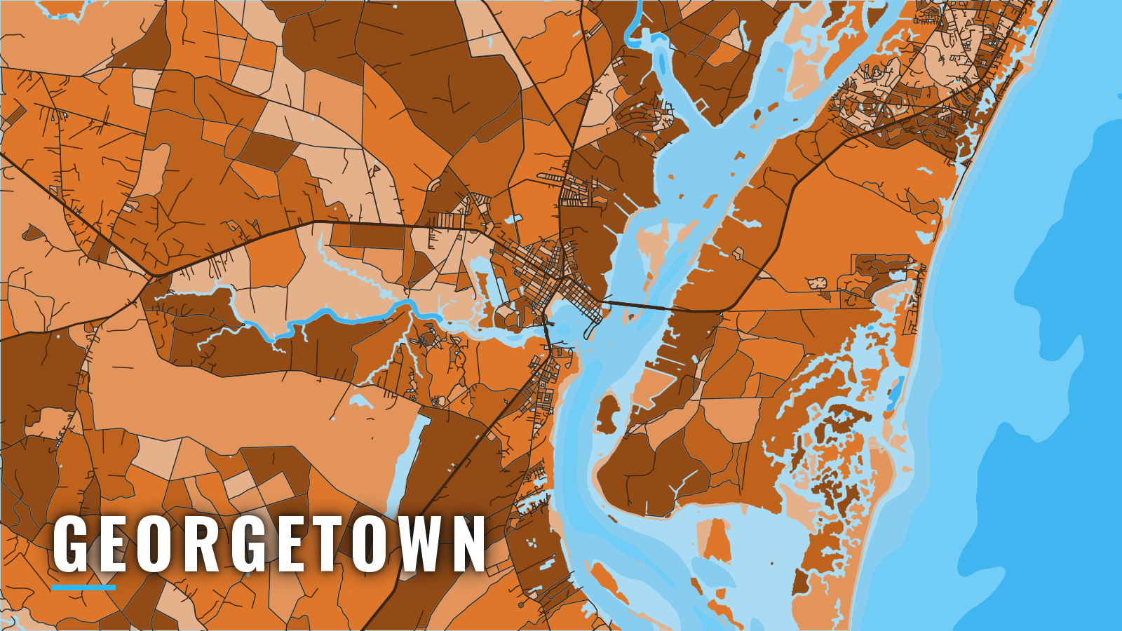 Stylized map of Georgetown, South Carolina, labelled with the port name (not for navigation)