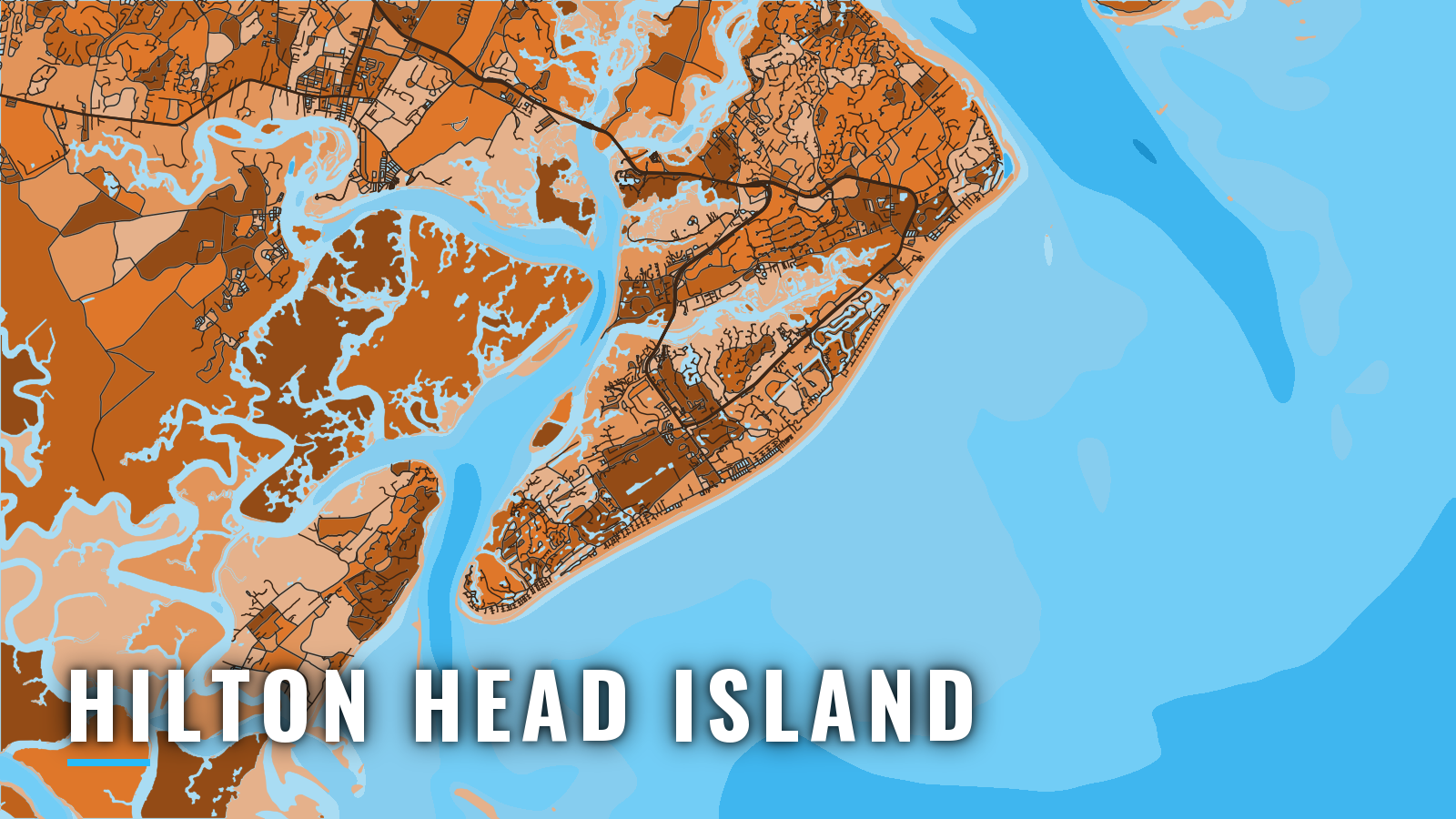 Stylized map of Hilton Head Island, South Carolina, labelled with the port name (not for navigation)