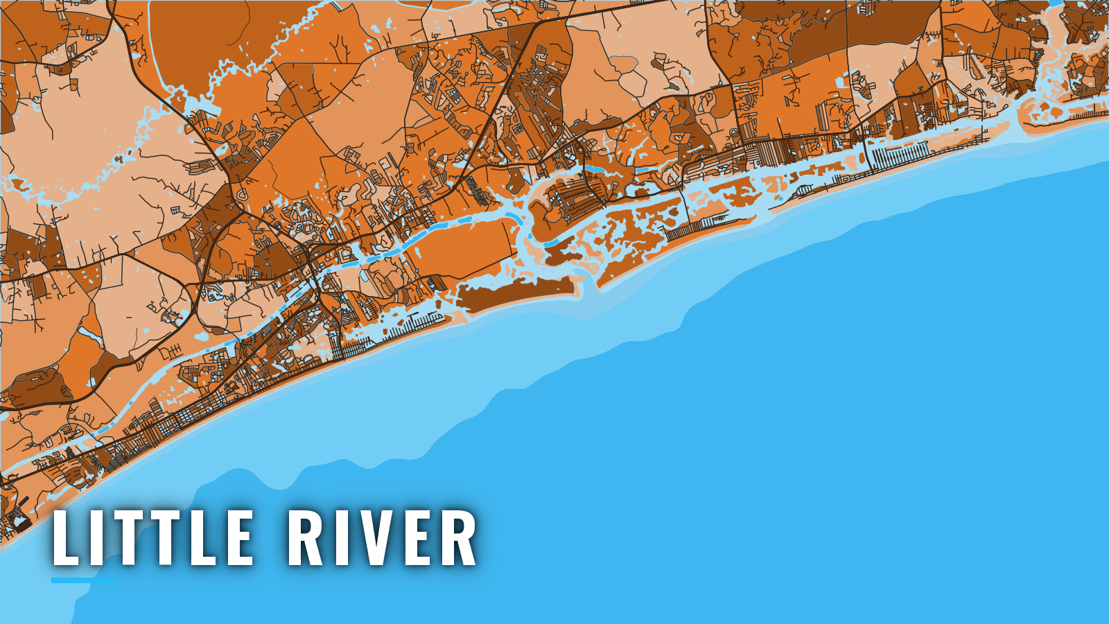 Stylized map of Little River, South Carolina, labelled with the port name (not for navigation)
