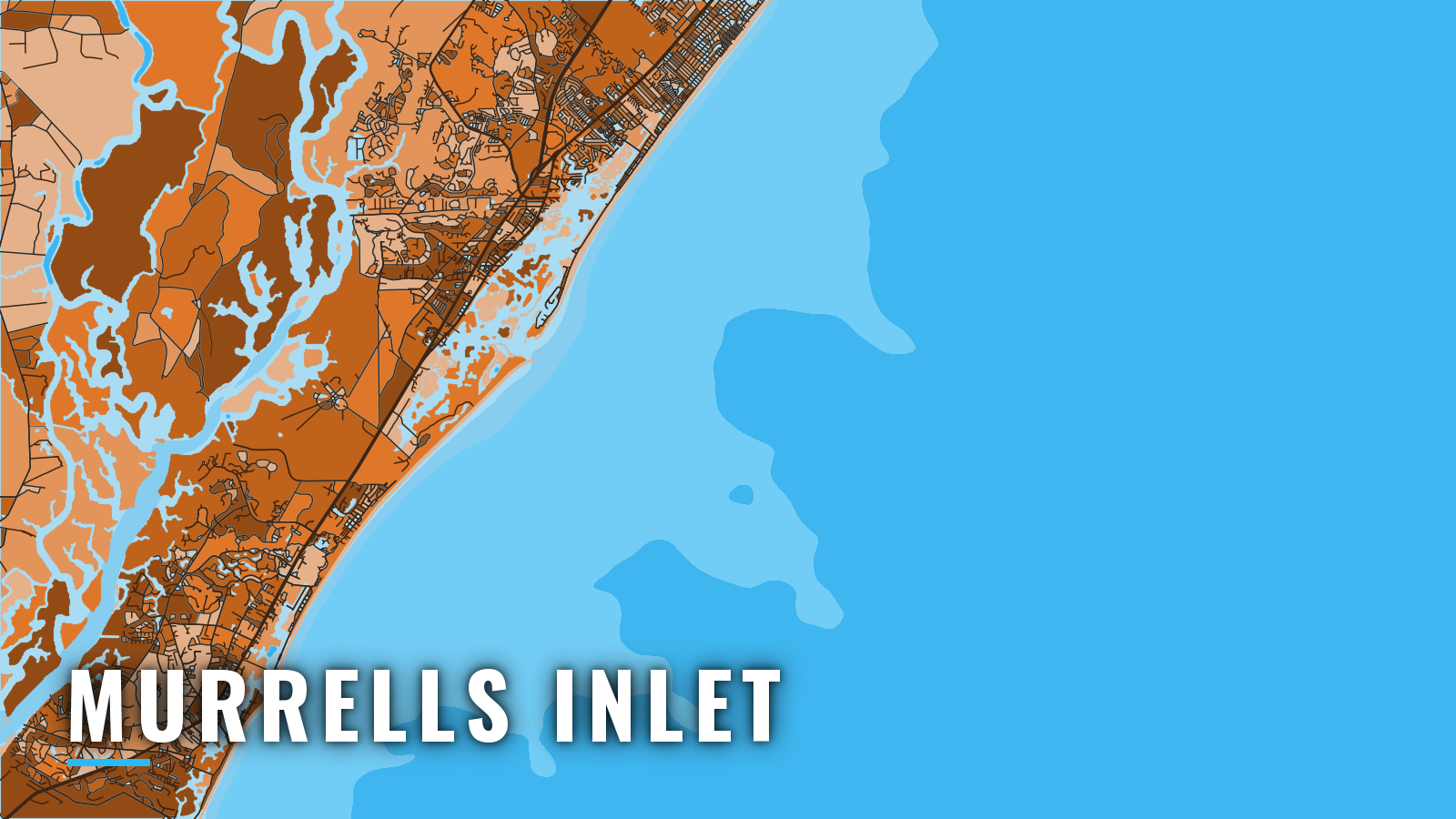 Stylized map of Murrells Inlet, South Carolina, labelled with the port name (not for navigation)