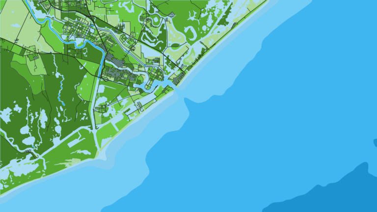 Illustration of Freeport, upper coast pass with rig and reef fishing offshore.
