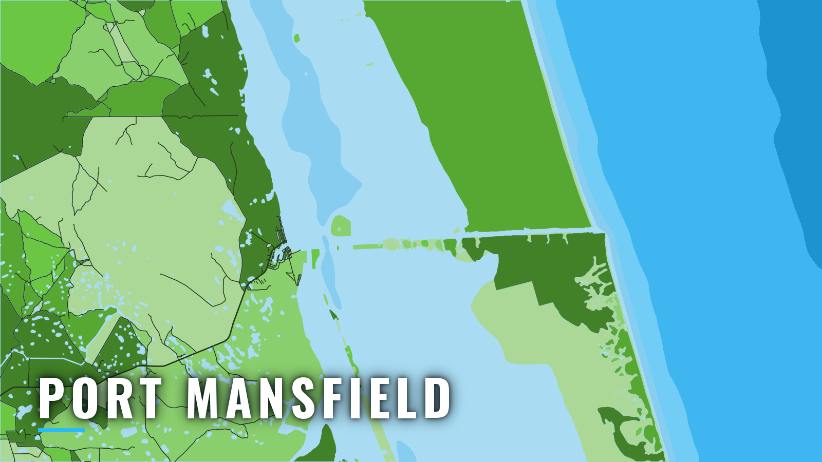 Stylized map of Port Mansfield, Texas, labelled with the port name (not for navigation)
