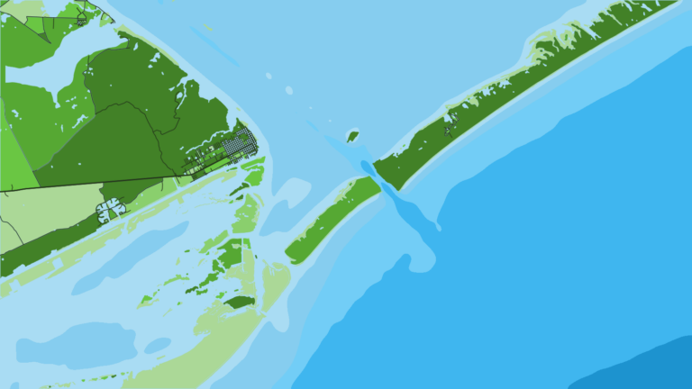 Illustration of Port O’Connor, dense rigs and close deep structure for the middle coast.