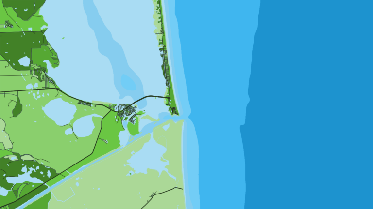 Illustration of South Padre Island, clear water and the closest shelf edge on the coast, and shared host with Port Isabel of the Texas International Fishing Tournament (TIFT).