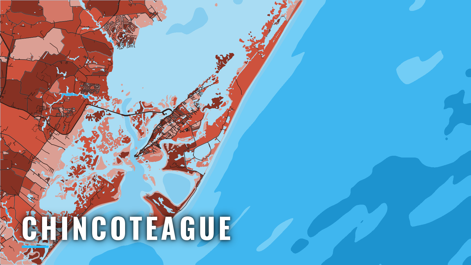 Stylized map of Chincoteague, Virginia, labelled with the port name (not for navigation)