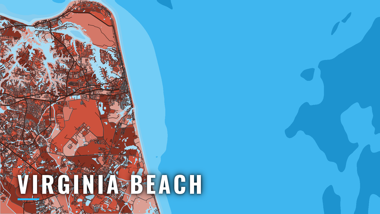 Stylized map of Virginia Beach, Virginia, labelled with the port name (not for navigation)