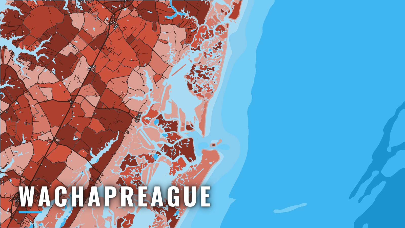 Stylized map of Wachapreague, Virginia, labelled with the port name (not for navigation)