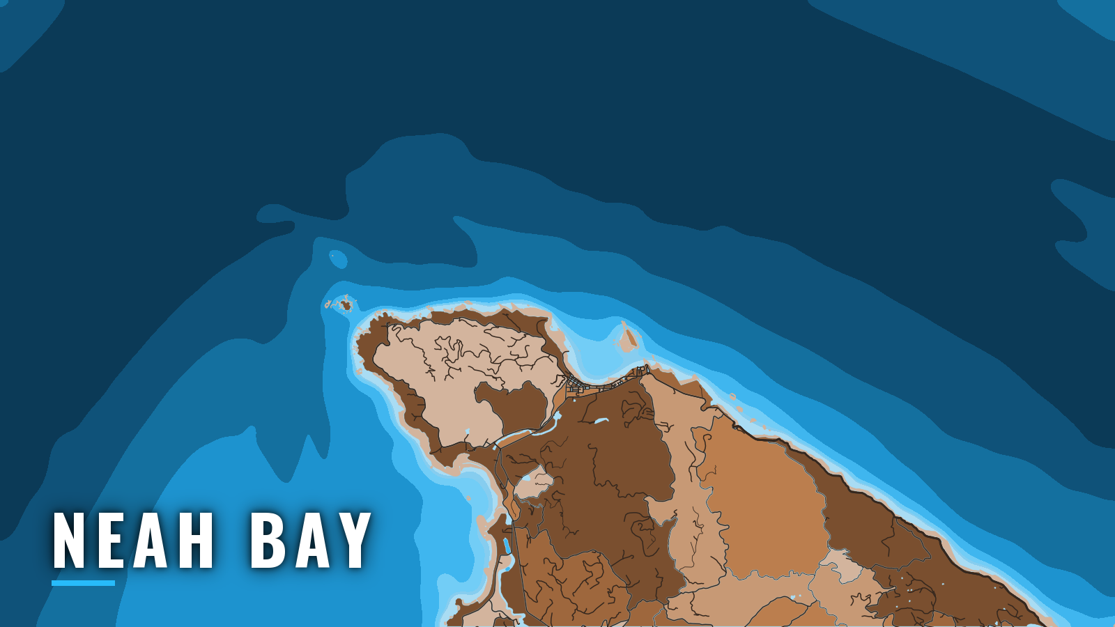 Stylized map of Neah Bay, Washington, labelled with the port name (not for navigation)