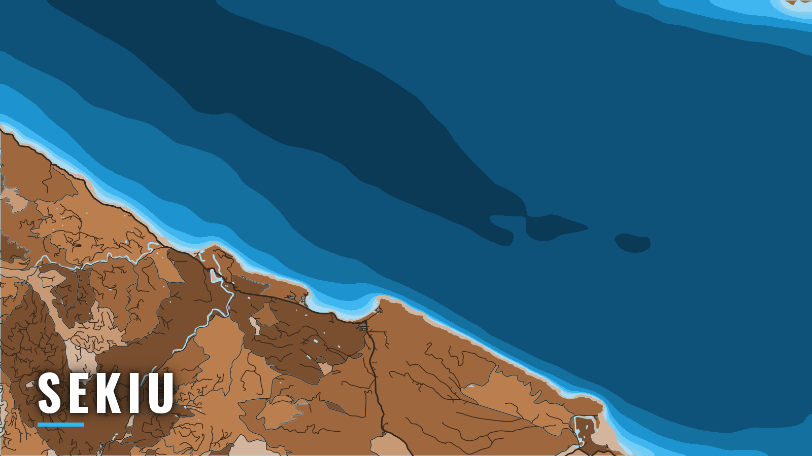 Stylized map of Sekiu, Washington, labelled with the port name (not for navigation)