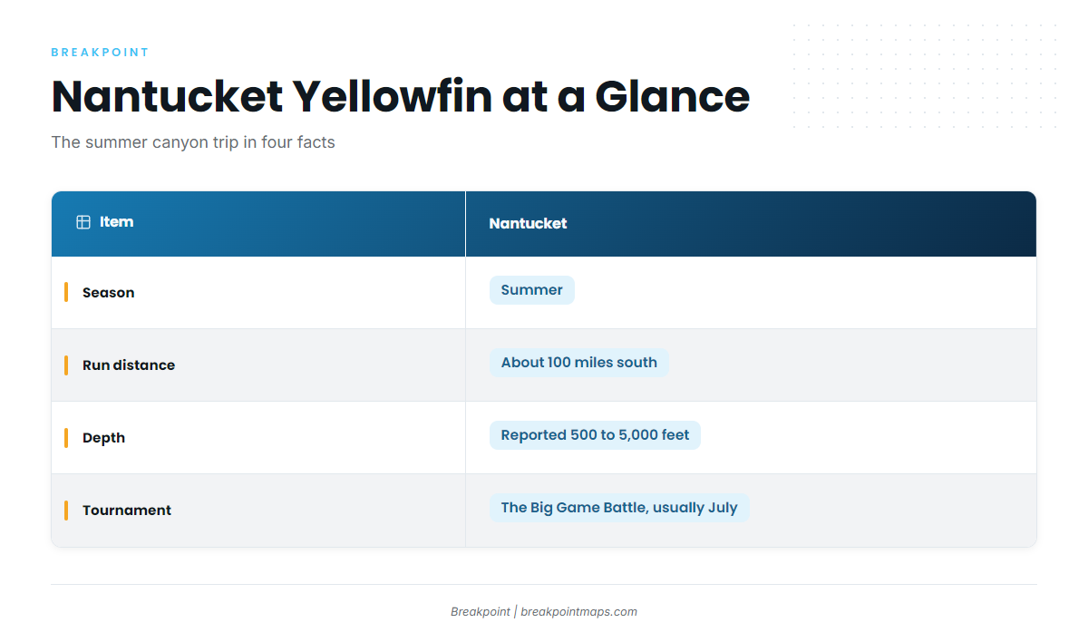Yellowfin tuna fishing out of Nantucket at a glance